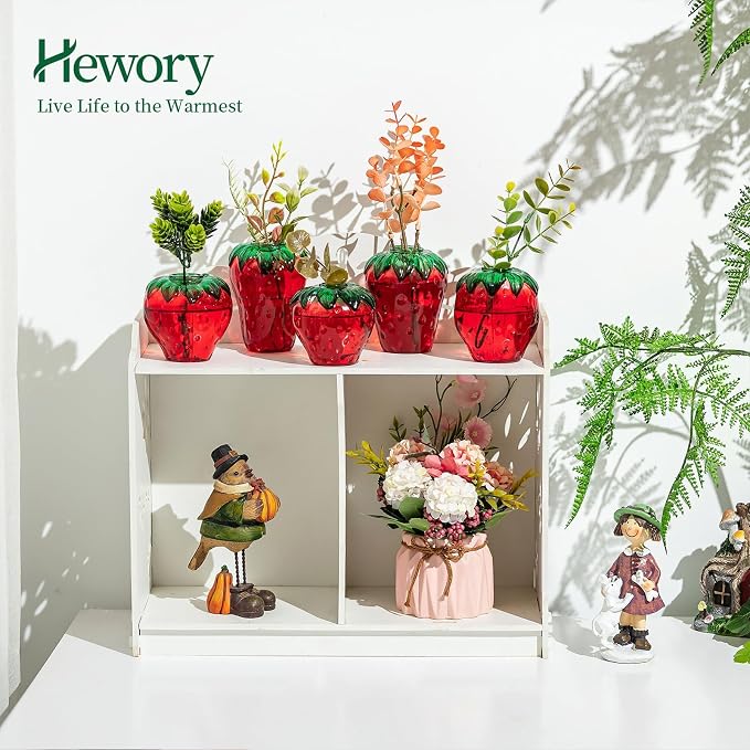 Hewory Cute Glass Strawberry Vases: 5PCS Propagation Vases for Plants | Red Strawberry Decor for Kitchen, Windowsill, Shelves, Gifts for Women, Mother, Novelty Indoor Hydroponic Flower Planter Pot