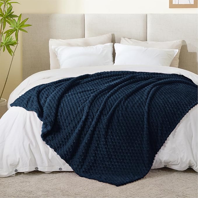 BEDELITE Navy Queen Blanket for Bed, Soft Cozy Gifts for Women, 90 * 90 | 3D Jacquard Decorative Fleece Blanket, Super Soft Plush Throws, Cute Birthday Gift for Women & Men, Suitable for All Seasons