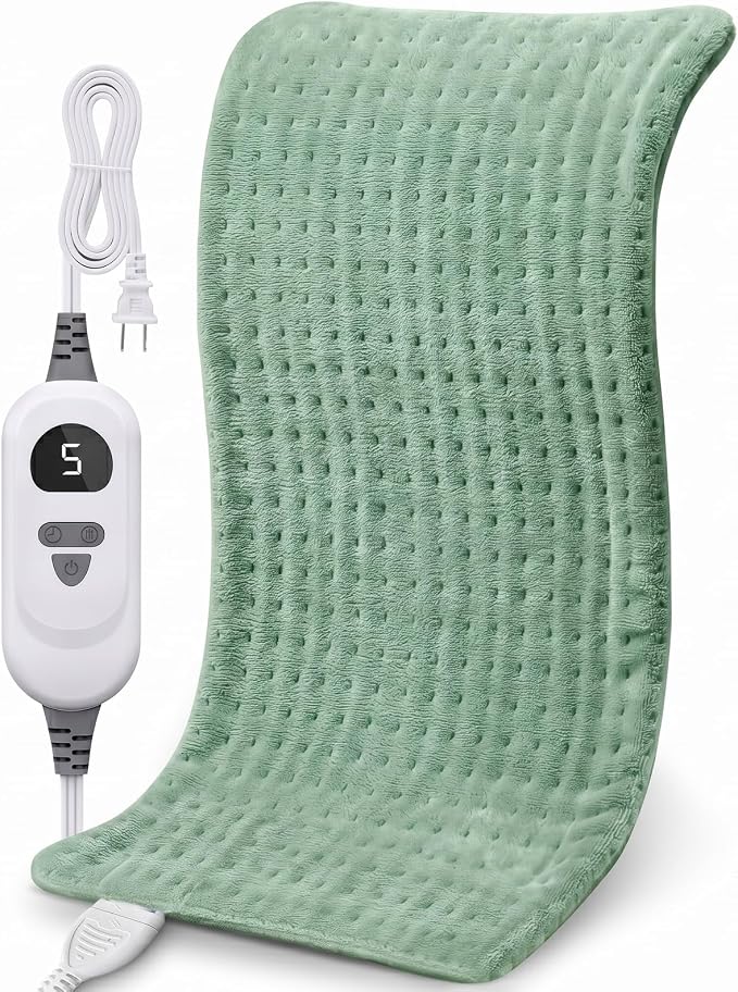 NOWWISH Heating Pad for Back, Period Cramps, Neck, Shoulder, Knee, 12x24 Inches Electric Throw with 6 Heat Settings, Timer and Auto Shut Off, Machine Washable, Birthday Gifts for Women, Sage Green
