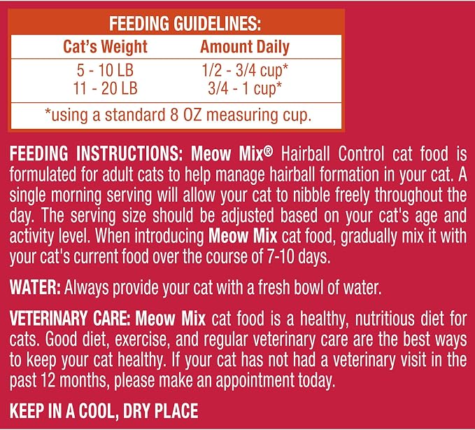 Meow Mix Hairball Control Dry Cat Food, 3.15 Pound Bag (Case of 4)