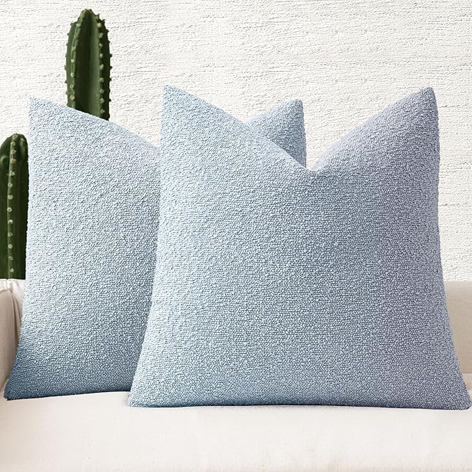 MIULEE 24x24 Decorative Euro Sham Boucle Couch Pillow Covers Sky | Set of 2 Textured Neutral Throw Pillow Covers, Accent Solid Pillowcases, Sofa Living Room Home Decor