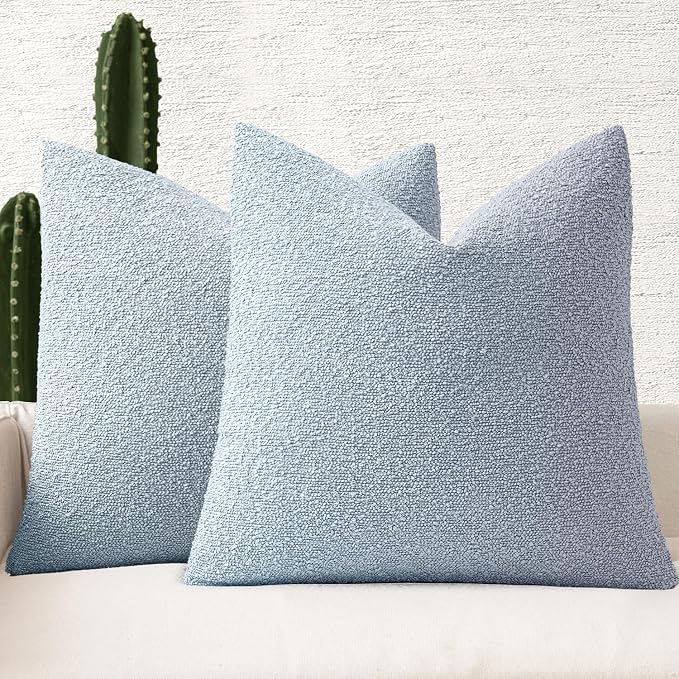 MIULEE 22x22 Decorative Euro Sham Boucle Couch Pillow Covers Sky | Set of 2 Textured Neutral Throw Pillow Covers, Accent Solid Pillowcases, Sofa Living Room Home Decor