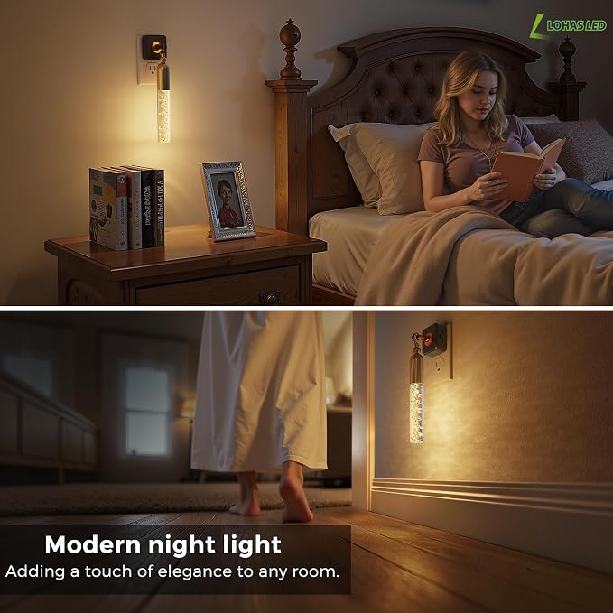 L LOHAS LED Night Lights Plug into Wall 2 Pack 0-100LM Dimmable Night Light | Rotating Night Lights with Light Sensor, 3000K Soft Light, LED Acrylic Bubble Nightlight Plug in for Bathroom Hallway