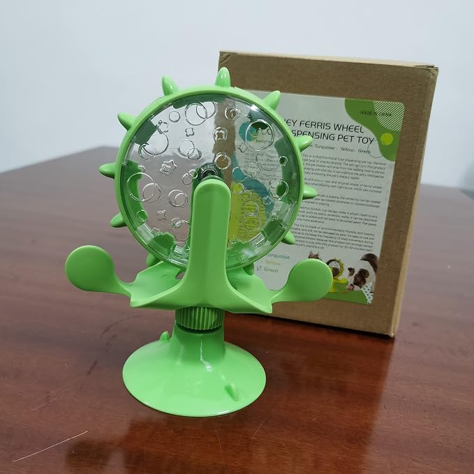 Interactive Cat Treat Leaking Toy for Small Dogs Original Slow Feeder Funny Dog Wheel Pet Products Accessories, Cat Treat Dispenser Toy Interactive Puzzle (Green)