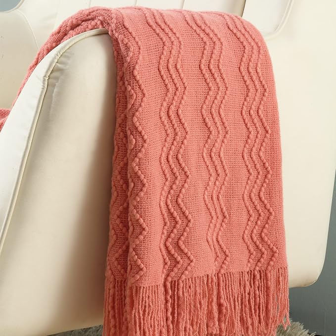 CREVENT Knitted Decorative Throw Blanket for Couch Sofa Chair Bed，Soft Warm Cozy Light Weight for Spring Summer (50''X60'' Salmon/)