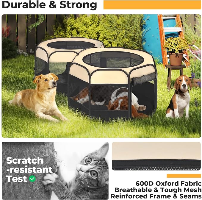 2-in-1 Pop Up Cat Playpen, Detachable into 2 Separate Pens, Assembly-Free Portable Puppy House Collapsible Dog Crates Pet Pen Tent Kennel Kitten Enclosure Cage Indoor Outdoor Foldable(S)