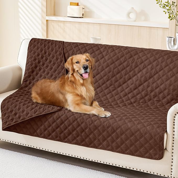 Smiry Waterproof Reversible Pet Couch Covers for Dogs | Pet Friendly, Soft Fabric, Washable Sofa Furniture Protector for Dogs Cat Kids, Checkered (68"x82", Brown/Brown)
