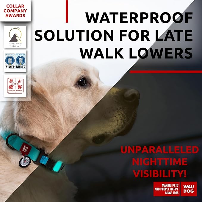 WAUDOG Waterproof Dog Collar Airtag Holder QR Tag Small Medium Large Dogs | Water and Dirt Resistant, Quick Dry QR Pet Tag Adjustable Durable Comfort for Male and Female Dogs Outdoor Walking Training