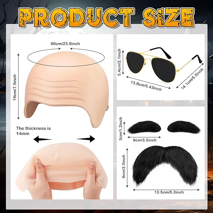 4 Pcs Bald Caps Set Makeup Bald Head Wig Caps Cosplay Costume Accessories for Men Women Party Supplies