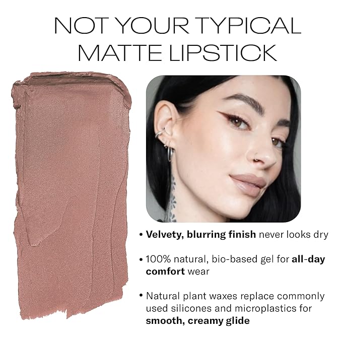 MOB Beauty Soft Matte Lipstick M102 – Mauve Greige | Weightless, One-Swipe Color Infused with Skincare | Vegan, Silicone-Free, Cruelty-Free Formula in a Biodegradable Capsule