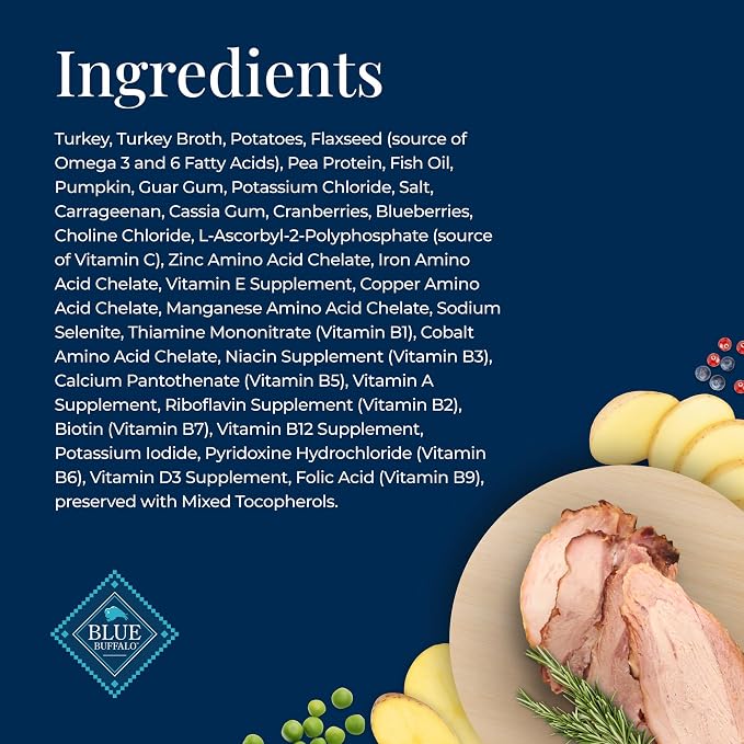 Blue Buffalo Basics Turkey Adult Grain-Free Wet Dog Food, 12.5 oz, 12 ct | Skin & Stomach Care, Real Turkey #1 Ingredient, Limited Ingredient Diet, Antioxidant-Rich LifeSource Bits, Skin & Coat Health