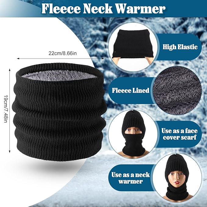 SATINIOR 5 Pcs Winter Beanie Hat Scarf Gloves Set Fleece Lined Knit Hat Warm Touch Screen Gloves Earmuff Warmer for Women(Black,Fashion Style)