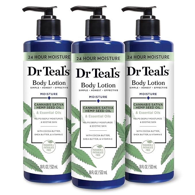 Dr Teal's Body Lotion, Cannabis Sativa Hemp Seed Oil & Essential Oils, 18 fl oz (Pack of 3)