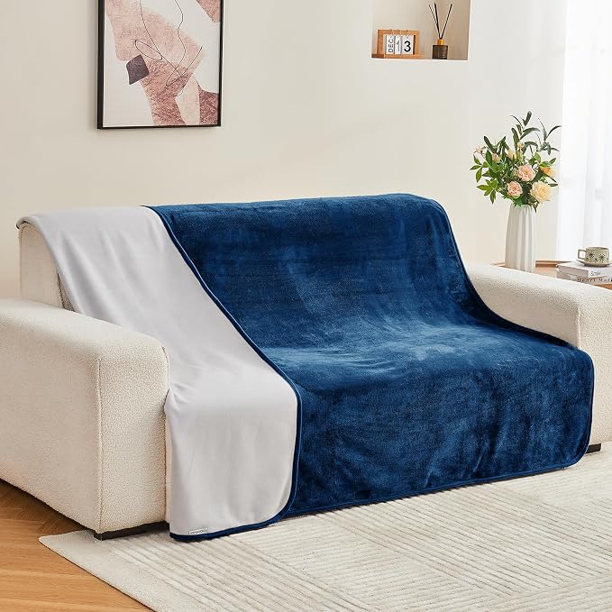 Waterproof Blanket Bed Cover 60"x80" for Adults or Pets, Navy Blue | Soft Pet Blanket for Dogs Cats, Reversible Leakproof Blanket for Bed Couch Sofa, Furniture Protector