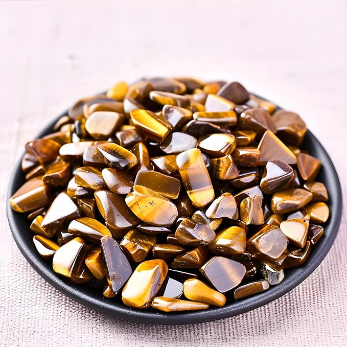 Polished Tigers Eye Crystal Chips 200 Pcs - 0.3" 10 oz Tumbled Stone Chips Crushed Sea Glass Stones Healing Reiki Crystal Jewelry Making Home Decoration