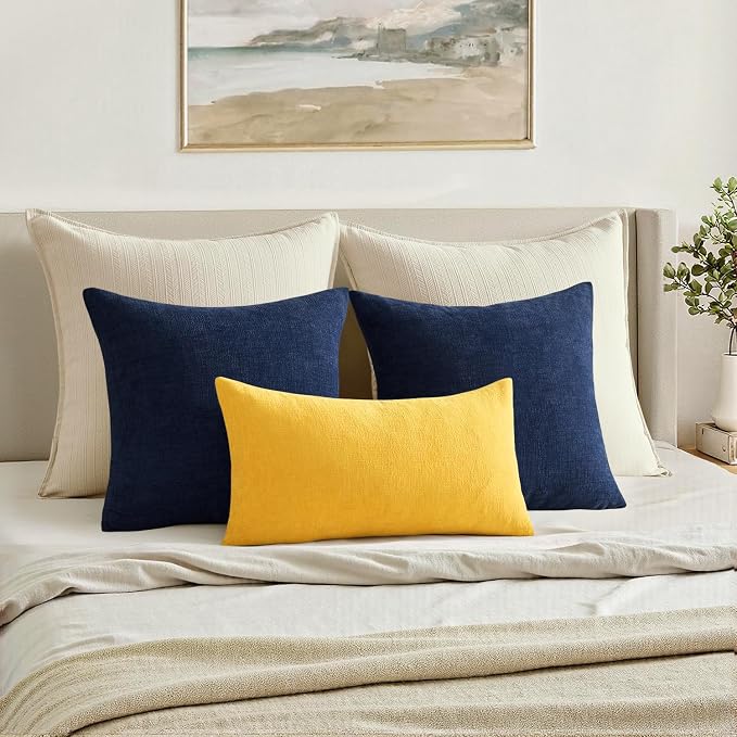 MIULEE Yellow Chenille Couch Throw Pillow Covers, 18x18 | Set of 2, Soft Farmhouse Modern Home Decor, Decorative Pillowcases for Sofa Living Room Bed