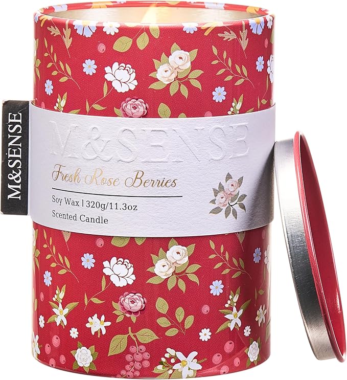 M&SENSE Spring Candle, Fresh Rose Berries Scented, 11.3 oz | Non-Toxin Soy Wax, Floral Candles Gift for Women, Up to 70 Hours Burning, Long-lasting Fragrance