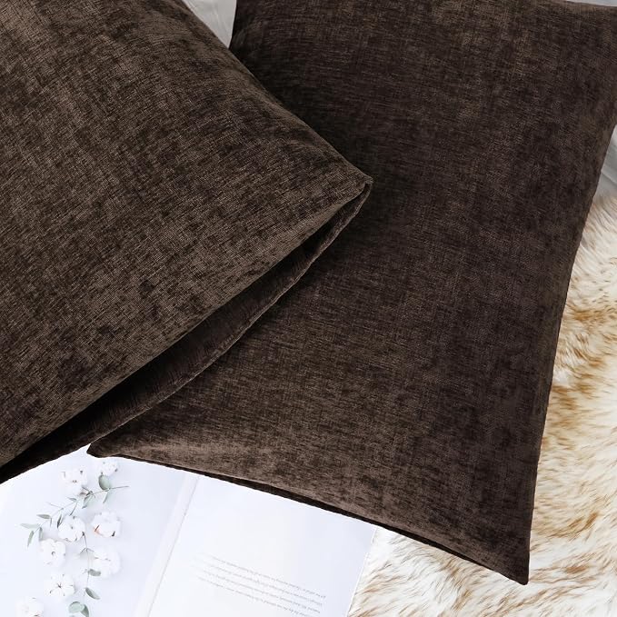 CaliTime Decorative Standard Throw Pillow Covers 26 X 20 Inches Coffee | Pack of 2, Cozy Chenille Cushion Cases for Sofa Bed Living Room Farmhouse Home