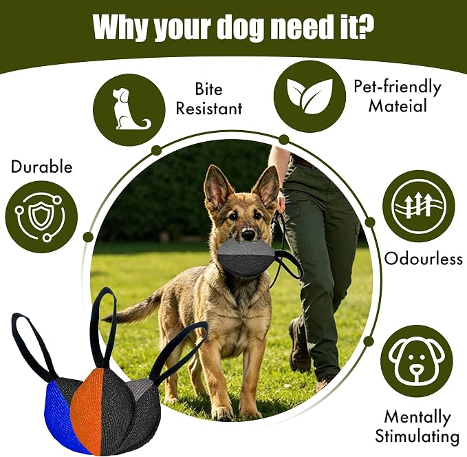 Heavy Duty Dog Chew Ball for Aggressive Chewers, Interactive Bite Ball for Tug of War Fetch, Dogs Indoor Outdoor (Grey)