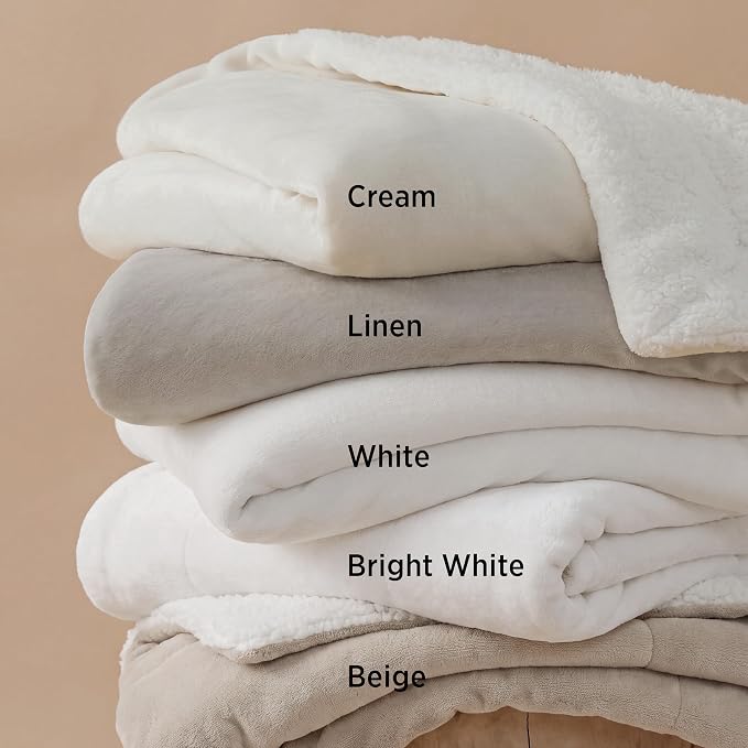 Bedsure GentleSoft Sherpa Fleece Blanket Queen Size for Bed, Non-Heated, Thick and Warm Throw for Women and Men, Soft Fuzzy Plush Queen Blanket for Winter, Bright White, 90x90 Inches