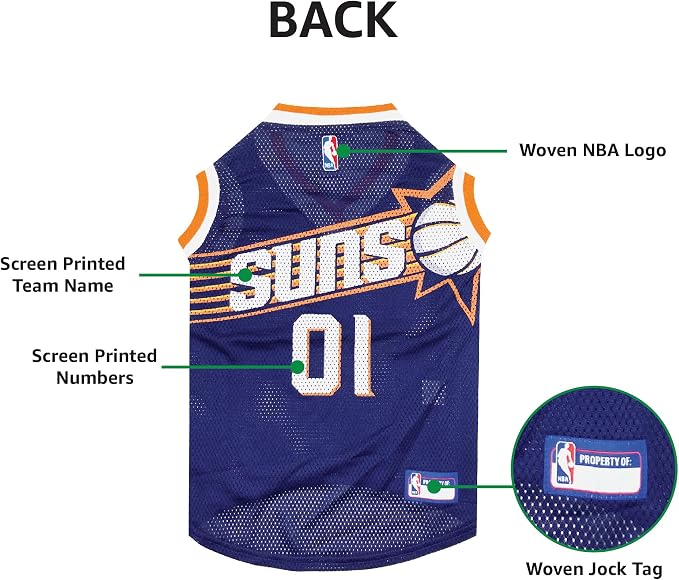 NBA PHOENIX SUNS DOG Jersey, Small - Tank Top Basketball Pet Jersey