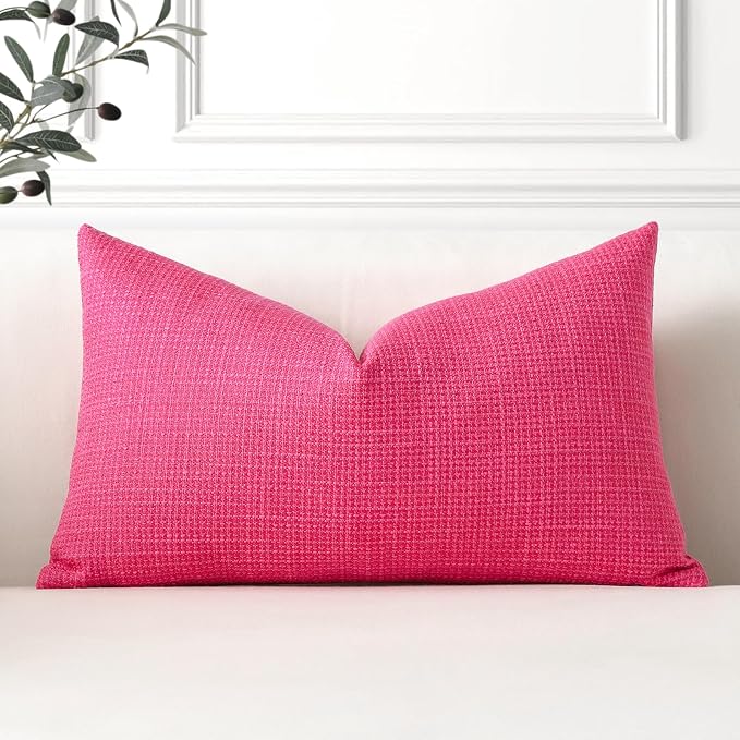 OTOSTAR Linen Throw Pillow Cover Set of 1 Decorative Lumbar Pillowcases Cushion Covers 12x20 Inch for Home Decor Sofa Bedroom Car 30 x 50CM Hot Pink