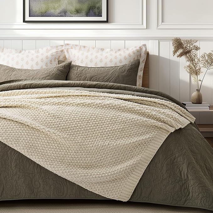 EVERGRACEHOME Chunky Chenille Knit Throw Blanket, 50 x 60, Beige | Sculpted Moss Stitch, Chic Modern Farmhouse, All-Season Warmth, OEKO-TEX® Certified, Elegant Blanket for Couch, Bed, Sofa