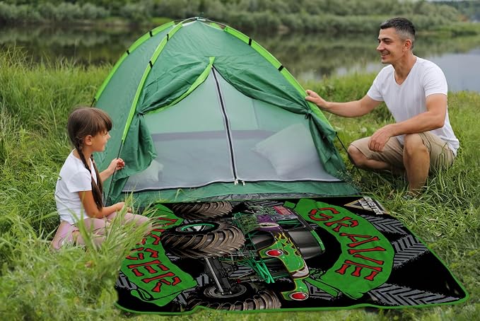 Sunny Side Up Monster Jam Plush Travel Throw Blanket - Measures 40 x 50 Inches - Super Soft & Cozy Travel Accessories Features Grave Digger