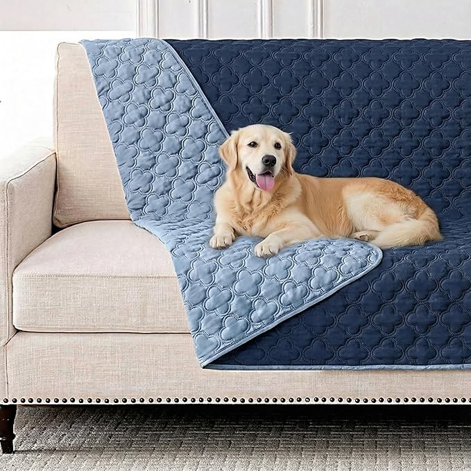 FunFurry Waterproof Dog Blanket, Couch Cover for Dogs Washable, Reversible Dog Bed Cover, Couch Furniture Protector. (Dark＆Light Blue, 52 X 82 Inch - 1 Pack)