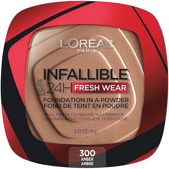 L'Oreal Paris Makeup Infallible Fresh Wear Foundation in a Powder, Up to 24H Wear, Waterproof, Amber, 0.31 oz.