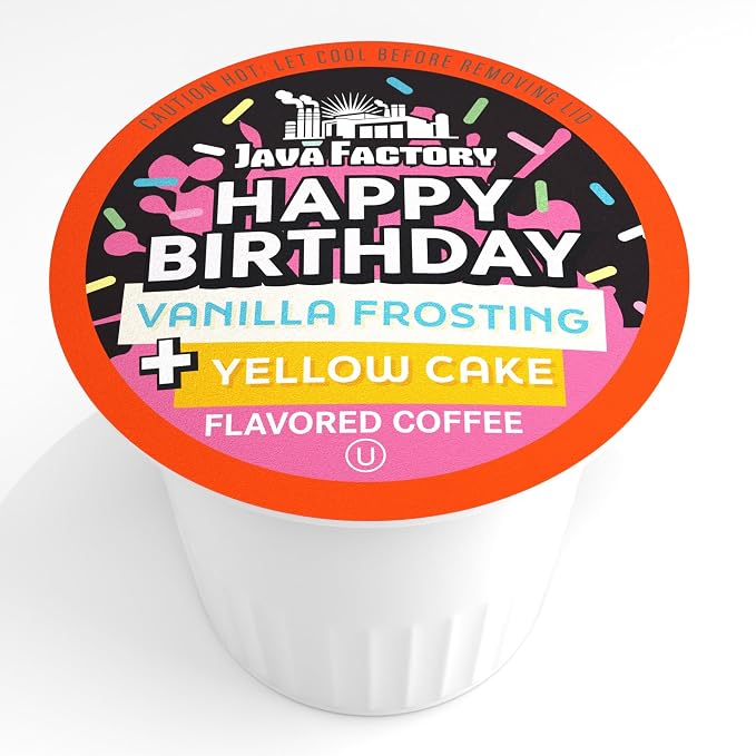 Java Factory Flavored Coffee Pods, Happy Birthday Cake Icing, Compatible with K Cup Brewers, 80 Count