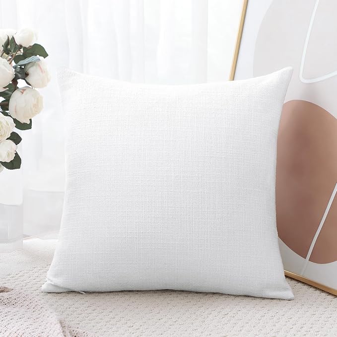 OTOSTAR Linen Throw Pillow Cover Set of 1 Decorative Square Pillowcases Cushion Covers 16x16 Inch for Home Decor Sofa Bedroom Car 40 x 40CM Pure White