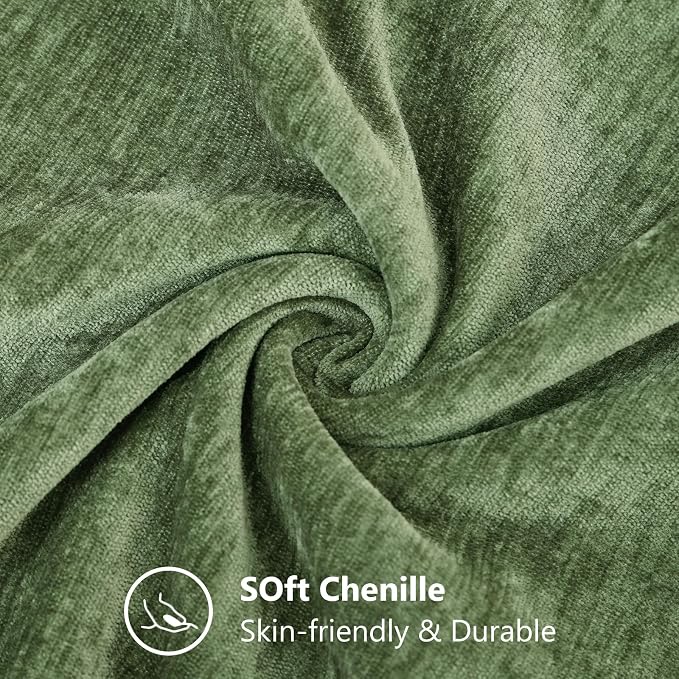 decorUhome Soft Chenille Olive Green Throw Pillow Covers 24X24 Set of 2 | Decorative Fall Couch Pillow Covers Solid Dyed Accent Modern Euro Sham Farmhouse Neutral Square Pillow Cases for Sofa