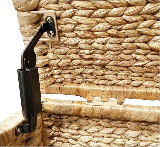 Water Hyacinth Bedding Storage Trunk, Natural, 42x20x18.5 | 2 Safety Hinges, Extra Large, Metal Frame, Wicker Blanket Chest, Decorative Storage Box
