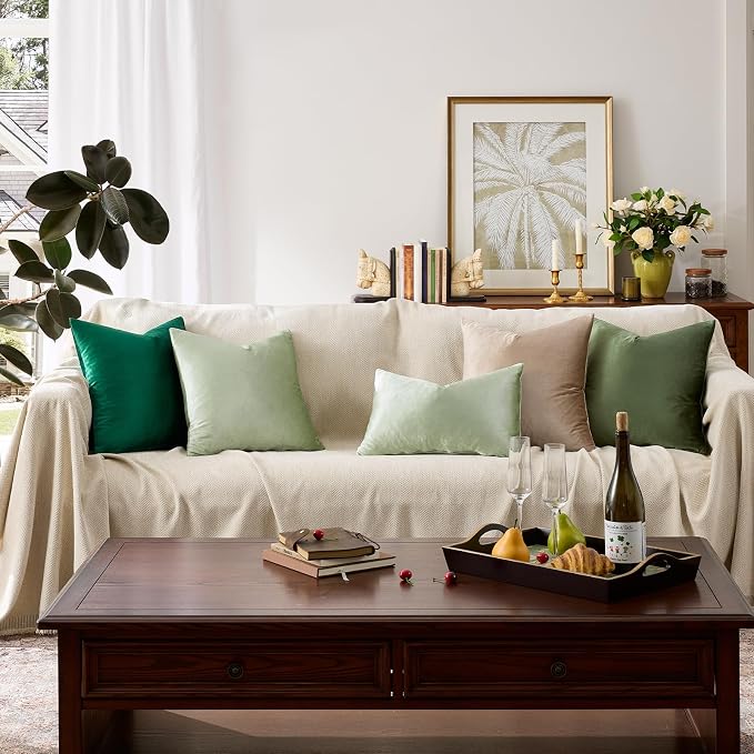 GIGIZAZA Sage Green Velvet Throw Pillow Covers 12x20 Pack of 2 | Decorative Lumbar Pillows for Couch Sofa,280gsm Soft Textured Fabric,Modern Pillowcases,Luxury Cushion Covers