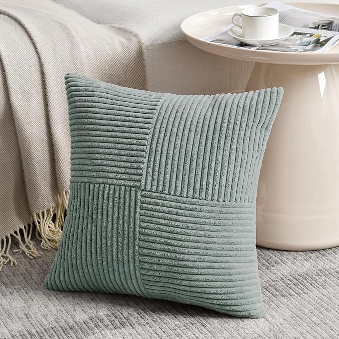 Fancy Homi Grey Blue Decorative Throw Pillow Covers 22x22 Inch for Couch Bed Sofa, Rustic Farmhouse Boho Home Decor, Soft Corss Corduroy Patchwork Accent Square Cushion Case 55x55 cm