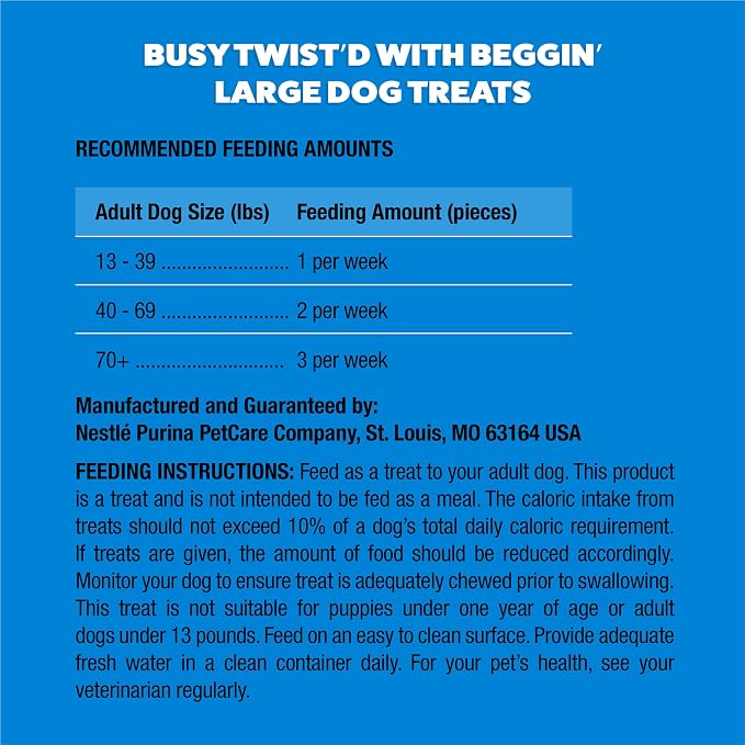 Purina Busy with Beggin Twisted Dog Treats, with Real Bacon, 10 ct Pouch | Bacony dog treat wrapped around long-lasting Busy chew, rawhide free, with no artificial flavors, made in the USA