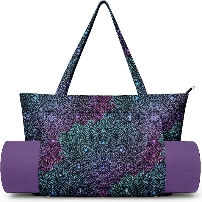 Yoga Bag for Women, Large Canvas Yoga Mat Tote Bag with Yoga Mat Carrier - Large Mat Pocket Fitness Tote for Pilates, Gym, Travel, Office & Beach