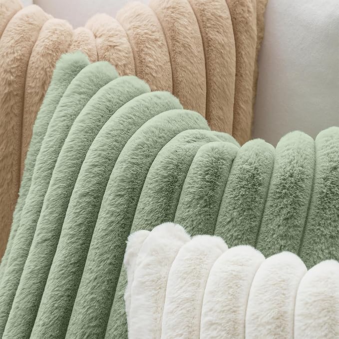 MIULEE Faux Fur Decorative Throw Pillow Covers 16x16 Set of 2 Sage Green | Modern Soft Plush Couch Pillows, Cozy Fluffy Cushion Covers for Sofa Bed Living Room Home Decor