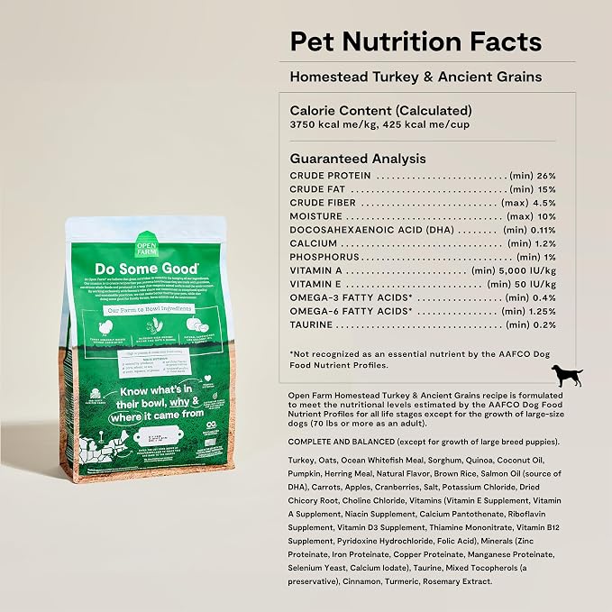 Open Farm Ancient Grains Dry Dog Food, Homestead Turkey Kibble, 11lb Bag | All Life Stages, All Breed Sizes, Protein-Rich & Nutrient Dense, 100% Traceable Ingredients, Non-GMO Fruits & Veggies.