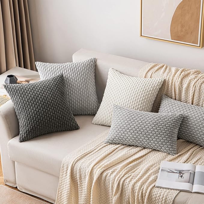 MIULEE Euro Sham Decorative Throw Pillow Covers 24x24 Dark Grey Corduroy | Textured Striped Pack of 2 Striped Pillow Covers Modern Farmhouse Home Decor for Couch Bed Sofa Living Room