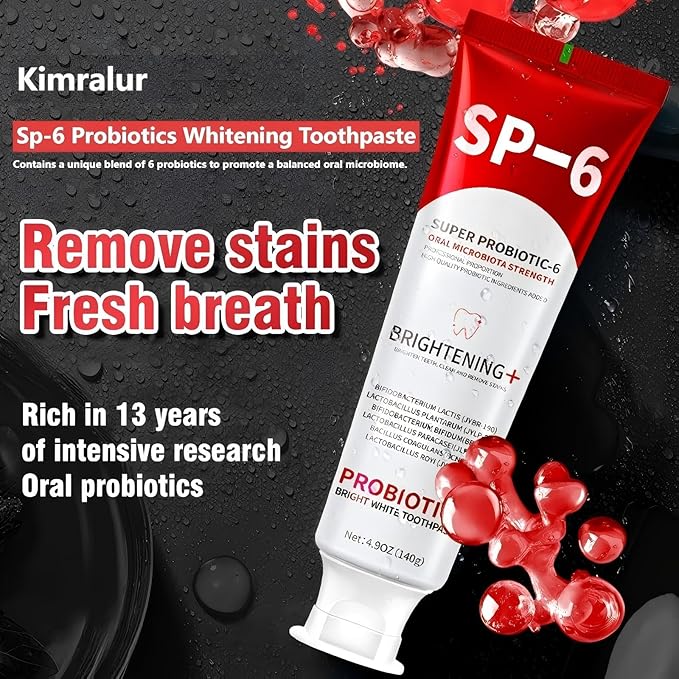 Sp-6 Probiotics Whitening Toothpaste, Sp-6 Ultra Whitening Toothpaste, Enhanced Formula with Enamel-Safe, Fluoride-Free, Fresh Breath Mint Flavor for Oral Health (3)