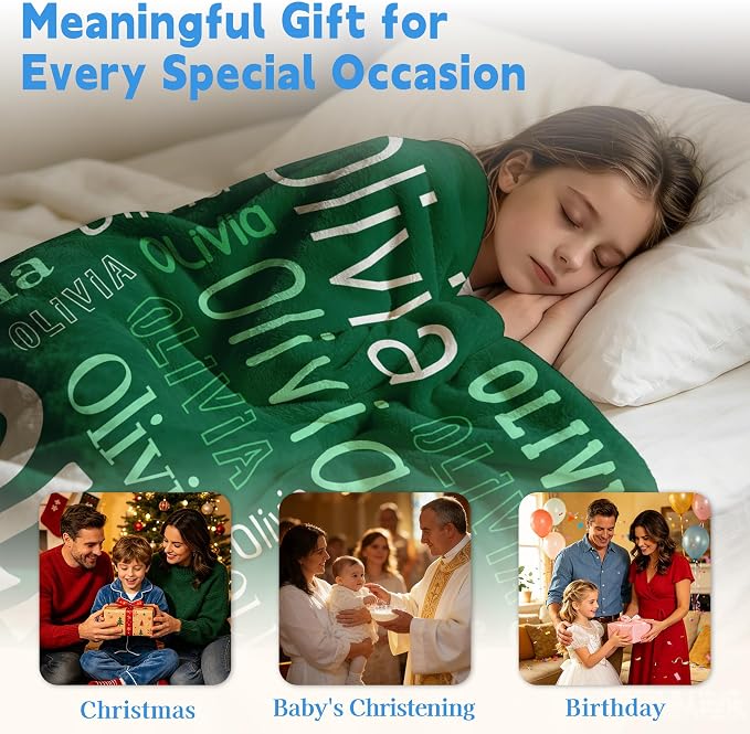Custom Blanket with Name, Personalized Name Blankets for Teen Girls Boys Kids Baby, Customized Flannel Throw Blanket Gifts for Christmas Birthday - Printed in USA