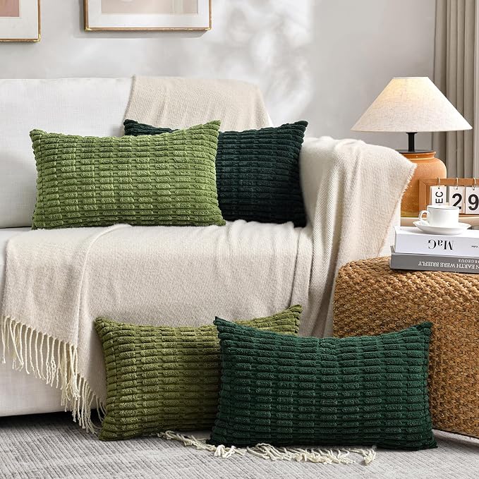 Fancy Homi 4 Packs Decorative Throw Pillow Covers for Living Room Couch Bed, Modern Farmhouse Boho Home Décor Accent Cushion Case, 24" x 12", Green Series