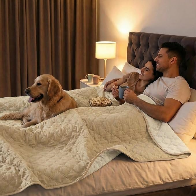 FunFurry Waterproof Dog Blanket, Couch Cover for Dogs Washable, Reversible Dog Bed Cover, Couch Furniture Protector. (Dark＆Light Beige, 82 X 102 Inch - 1 Pack)