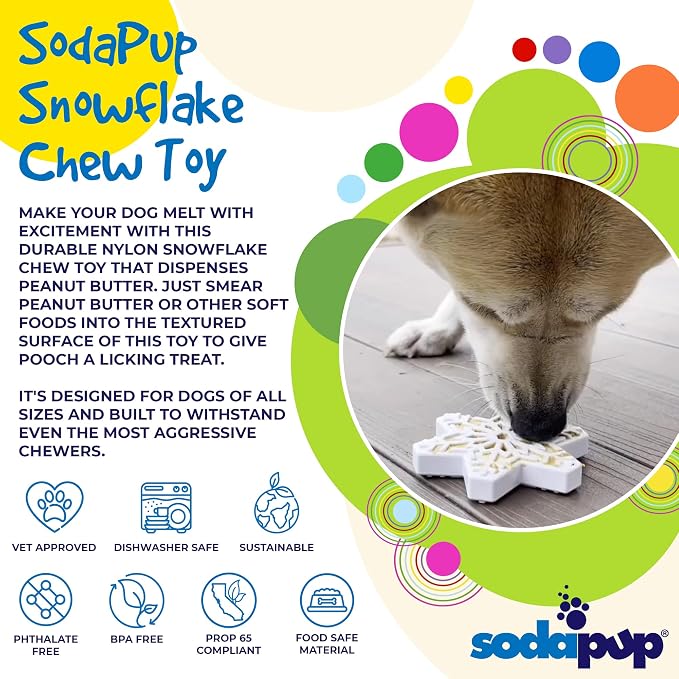 SodaPup Snowflake – Durable Dog Chew Toy Made in USA from Non-Toxic, Pet Safe, Food Safe Nylon Material for Mental Stimulation, Clean Teeth, Fresh Breath, Problem Chewing, Calming Nerves & More