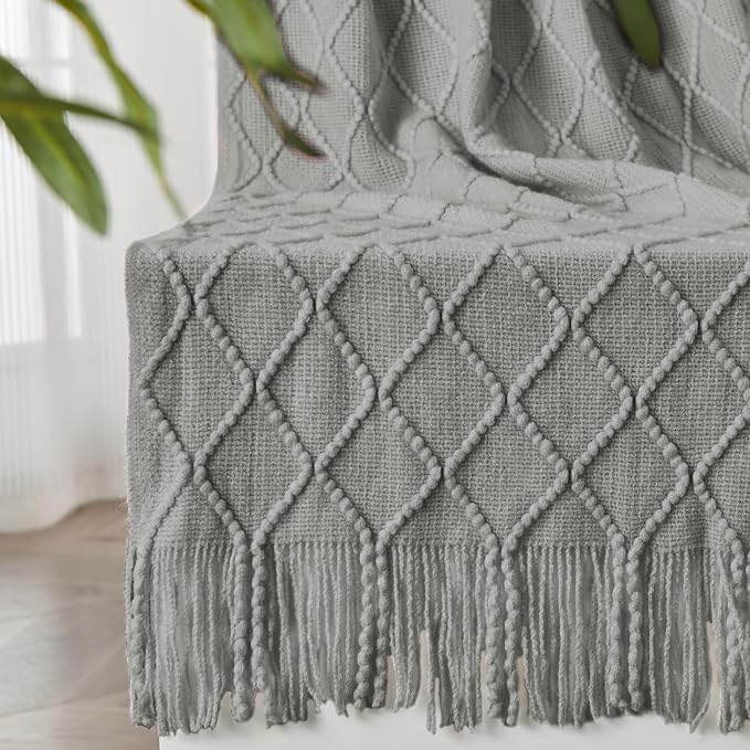 inhand Light Grey Knitted Throw Blanket for Couch and Bed, 60"x80" | Soft Cozy Knit Blanket with Tassel, Lightweight Decorative Blankets and Throws, Farmhouse Warm Woven for Men and Women