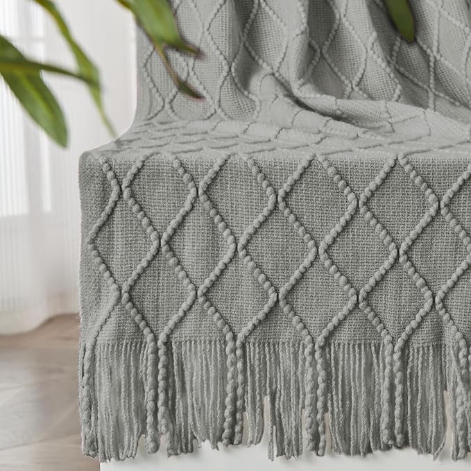 inhand Light Grey Knitted Throw Blanket for Couch and Bed, 50"x60" | Soft Cozy Knit Blanket with Tassel, Lightweight Decorative Blankets and Throws, Farmhouse Warm Woven for Men and Women