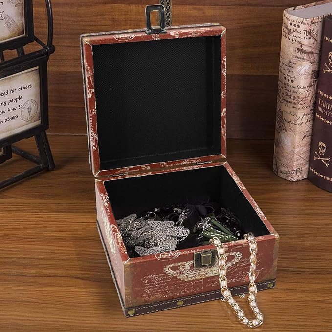 Jolitac Wood Storage Box Set of 3, Vintage Decorative Nesting Boxes Wooden Treasure Storage Crates With Latch, Home Decor Rustic Antique Boxes With Lid for Photos, Jewelry, Cash (Crown)