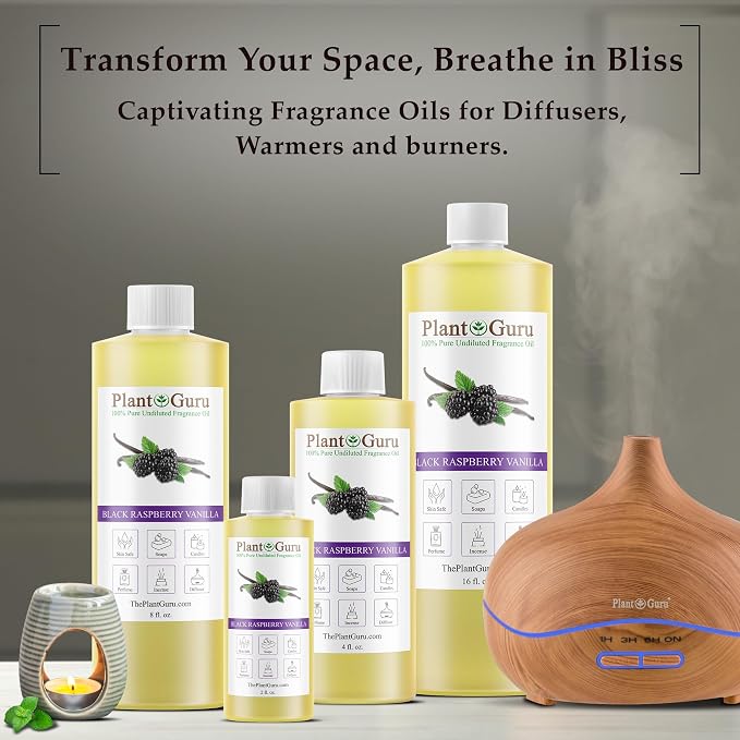 Black Raspberry Vanilla Fragrance Oil 8 fl. oz. Scented Oil for DIY Soap Making, Candles, Bath Bombs, Body Butters. Used in Aromatherapy Diffusers, Burners and Warmers. Add to Lotions and Creams.